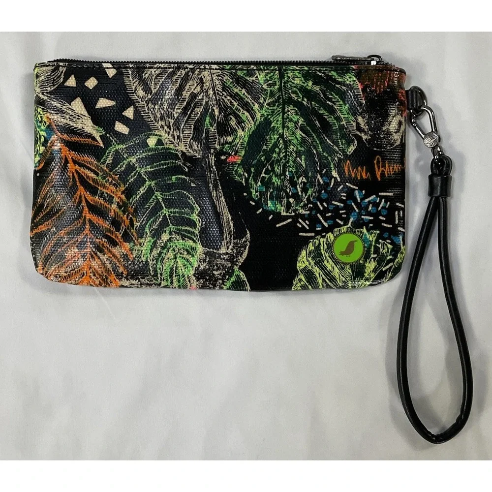 Sakroots Cosmetic Make-Up Or Wristlet LARGE 5x9 Vinyl coat canvas Leafy Giraffe